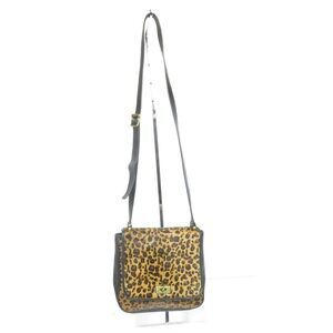 Fossil Memoir Leopard Print Calf Hair Black Leather Crossbody Bag Purse Small
